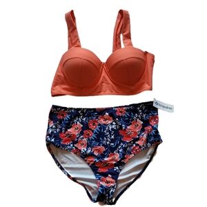 Tempotrek 2 Piece Bikini Size XL  Floral Navy Neon